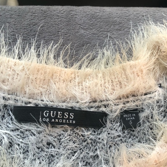 GUESS Owl animal print long sleeve shaggy fur fuzzy crop sweater Y2K small - Picture 7 of 10